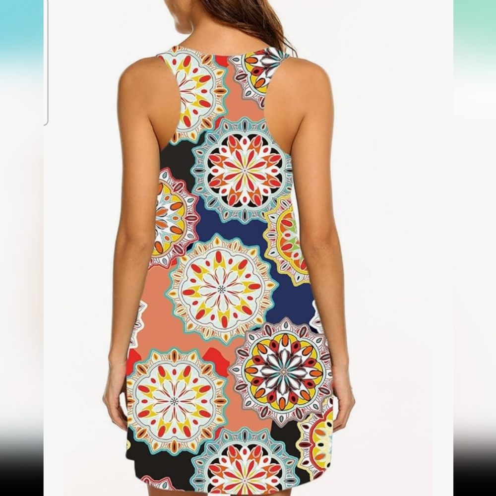 Lucky More Floral Racerback Tunic Dress With Pockets. Medium - Picture 2 of 11